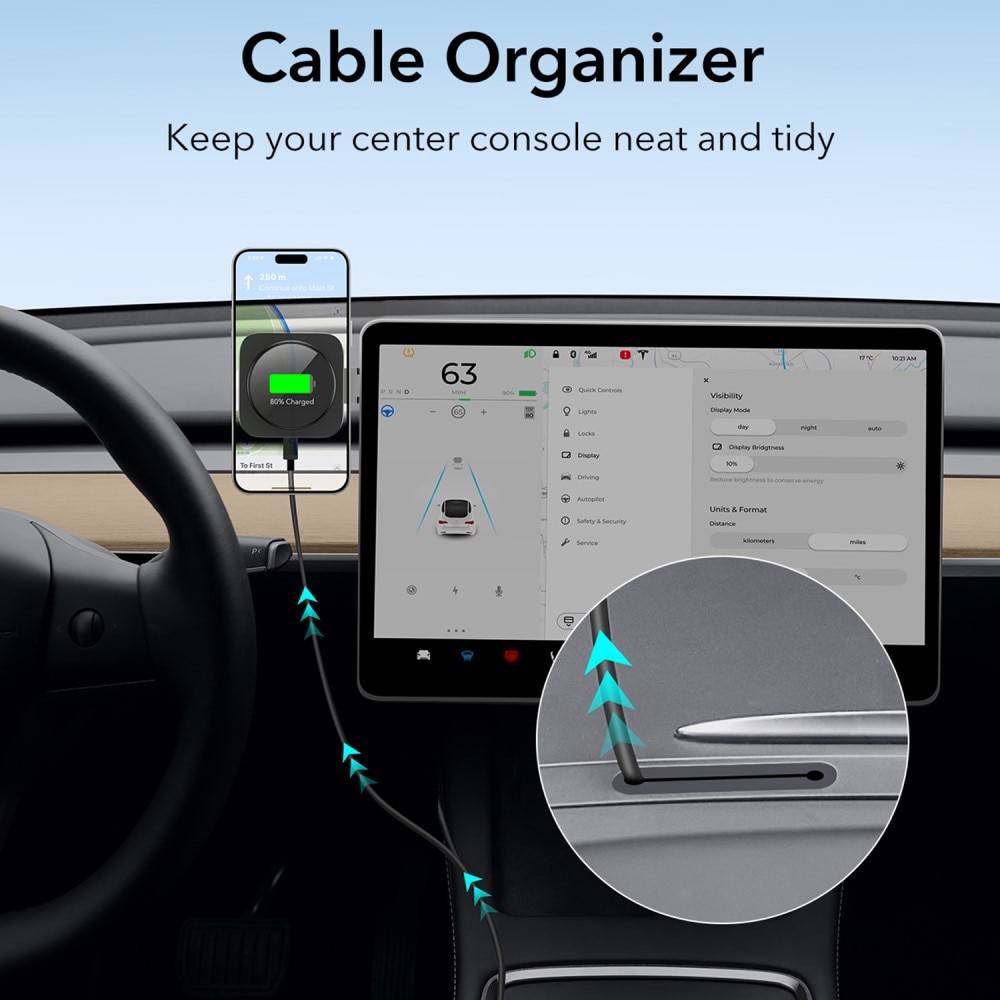 Qi2 HaloLock Tesla Touchscreen Langaton Autolaturi musta