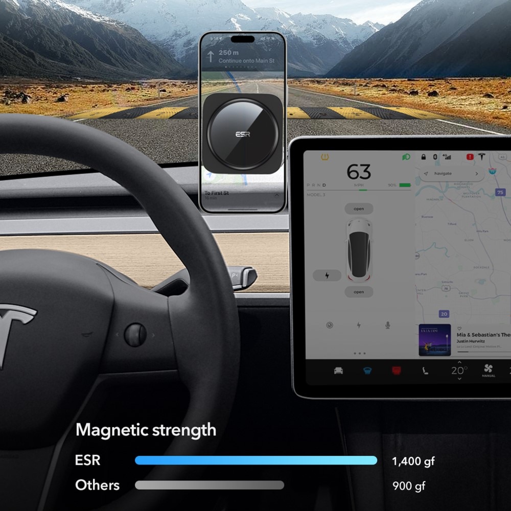 Qi2 HaloLock Tesla Touchscreen Langaton Autolaturi musta