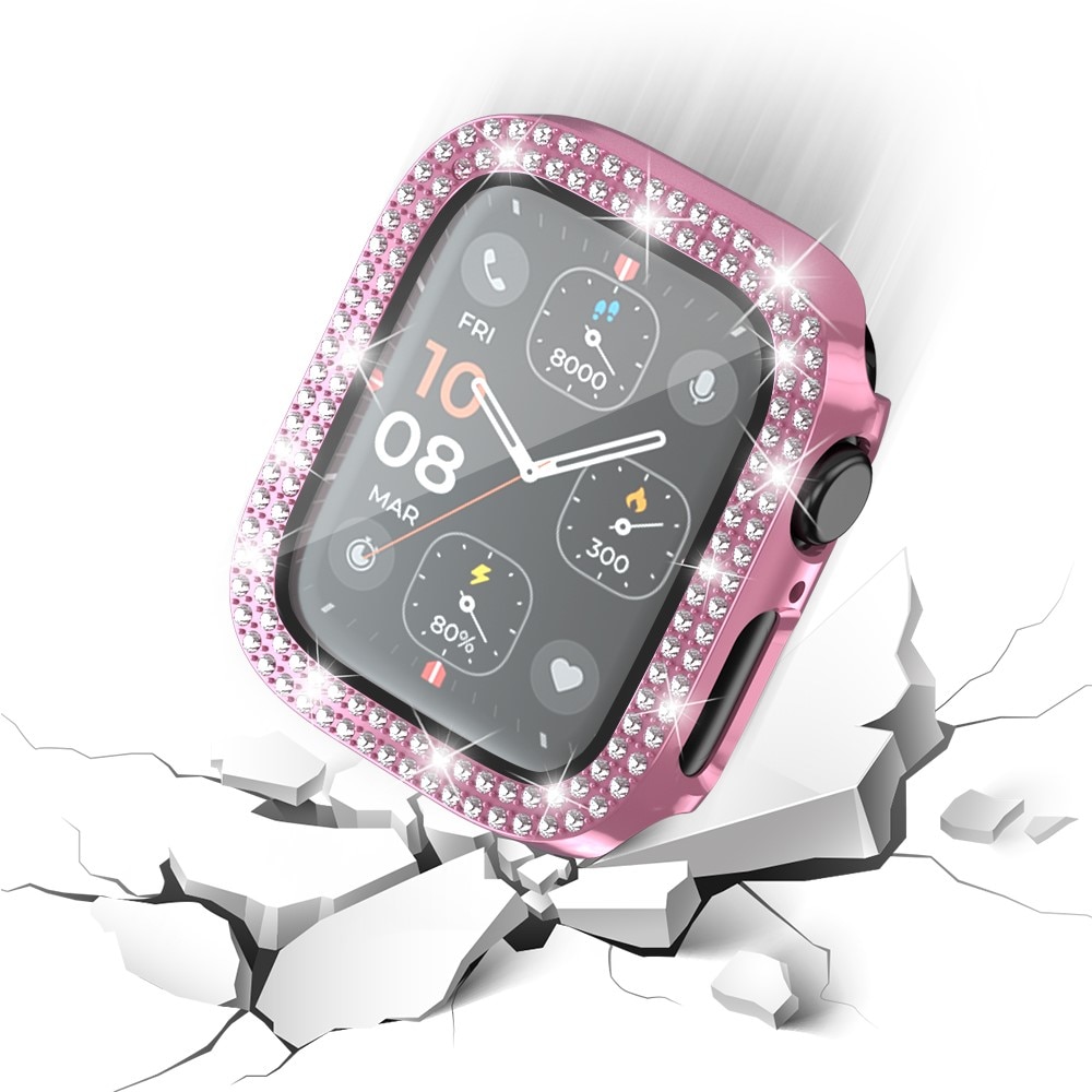 Full Cover Case Rhinestone Apple Watch Series 4-6 44mm vaaleanpunainen