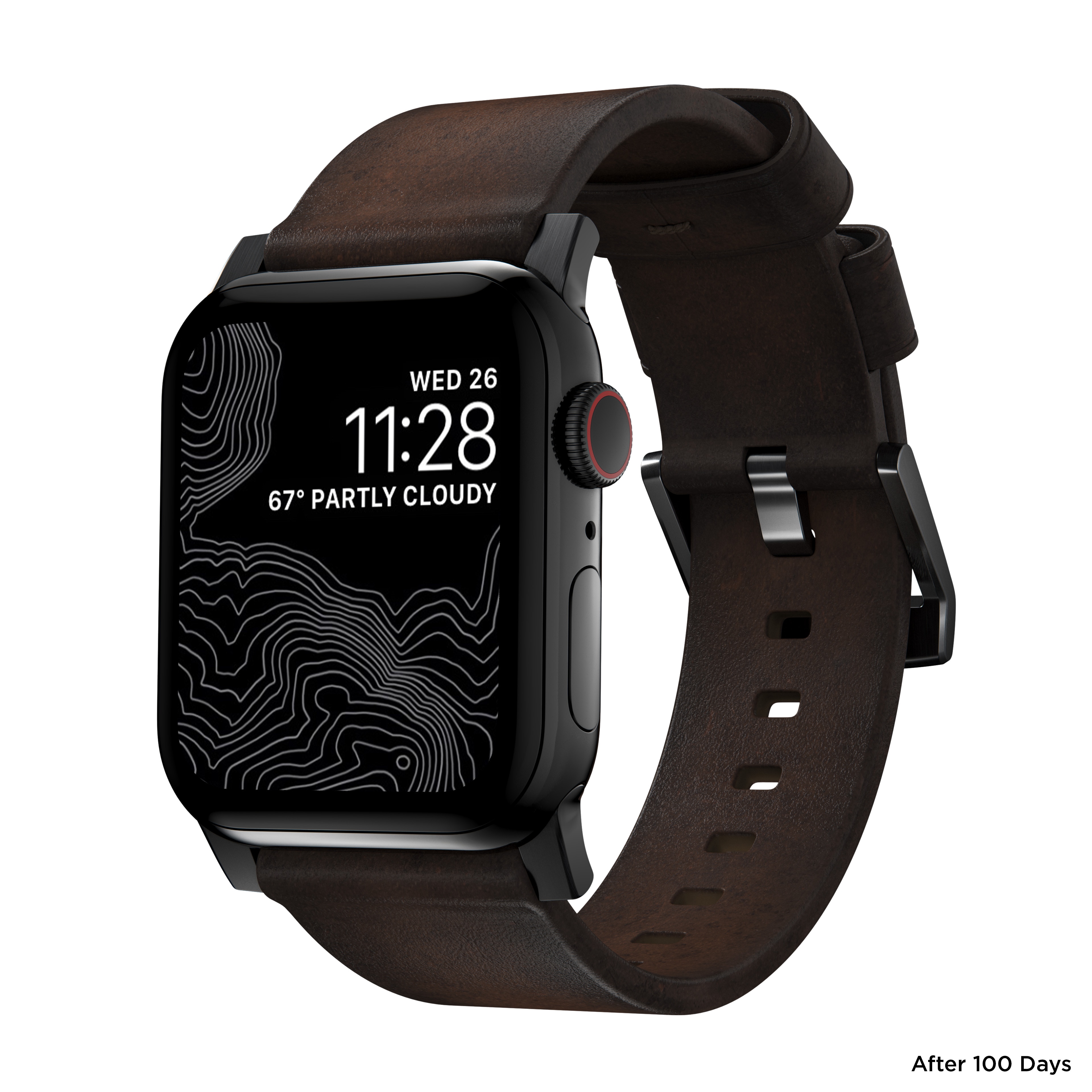 Apple Watch 41mm Series 9 Modern Band Horween Leather Rustic Brown (Black Hardware)