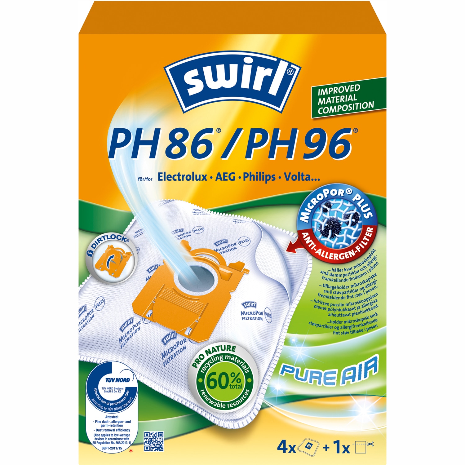 4-pack Pölypussi PH86/PH96 Philips, AEG & Electrolux