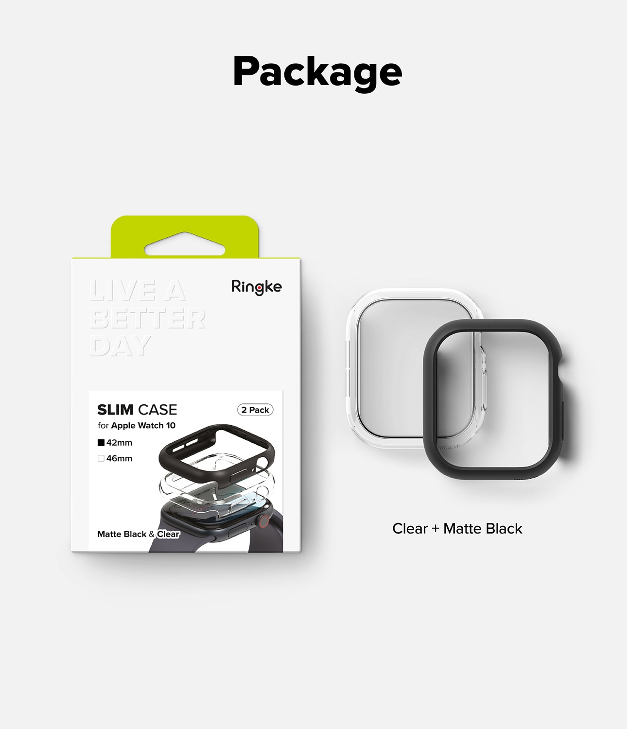 Slim Case (2-pack) Apple Watch Series 10 42mm Matte Black & Clear