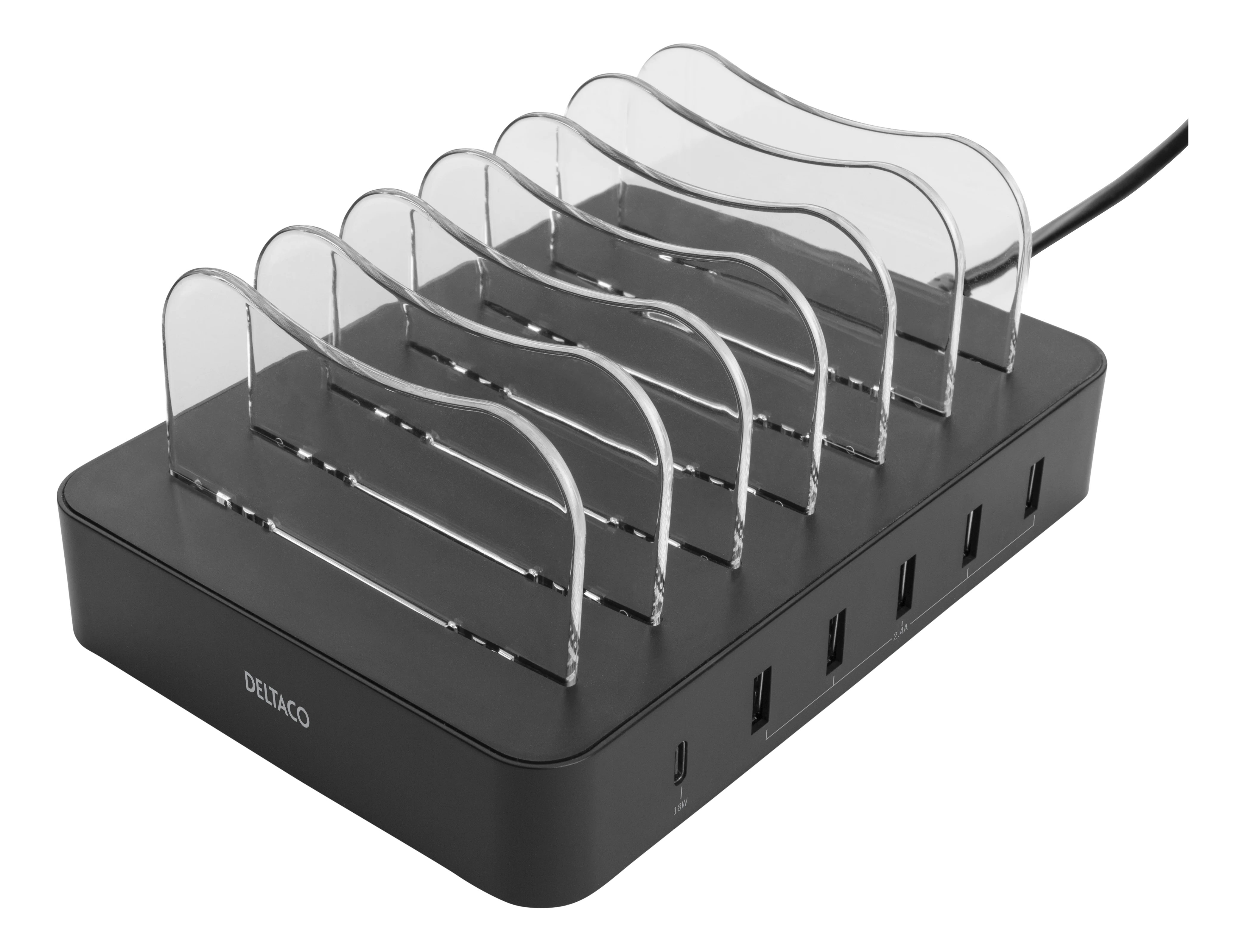 Latausasema 6 laitetta, 5x USB-A, 1x USB-C 50W musta