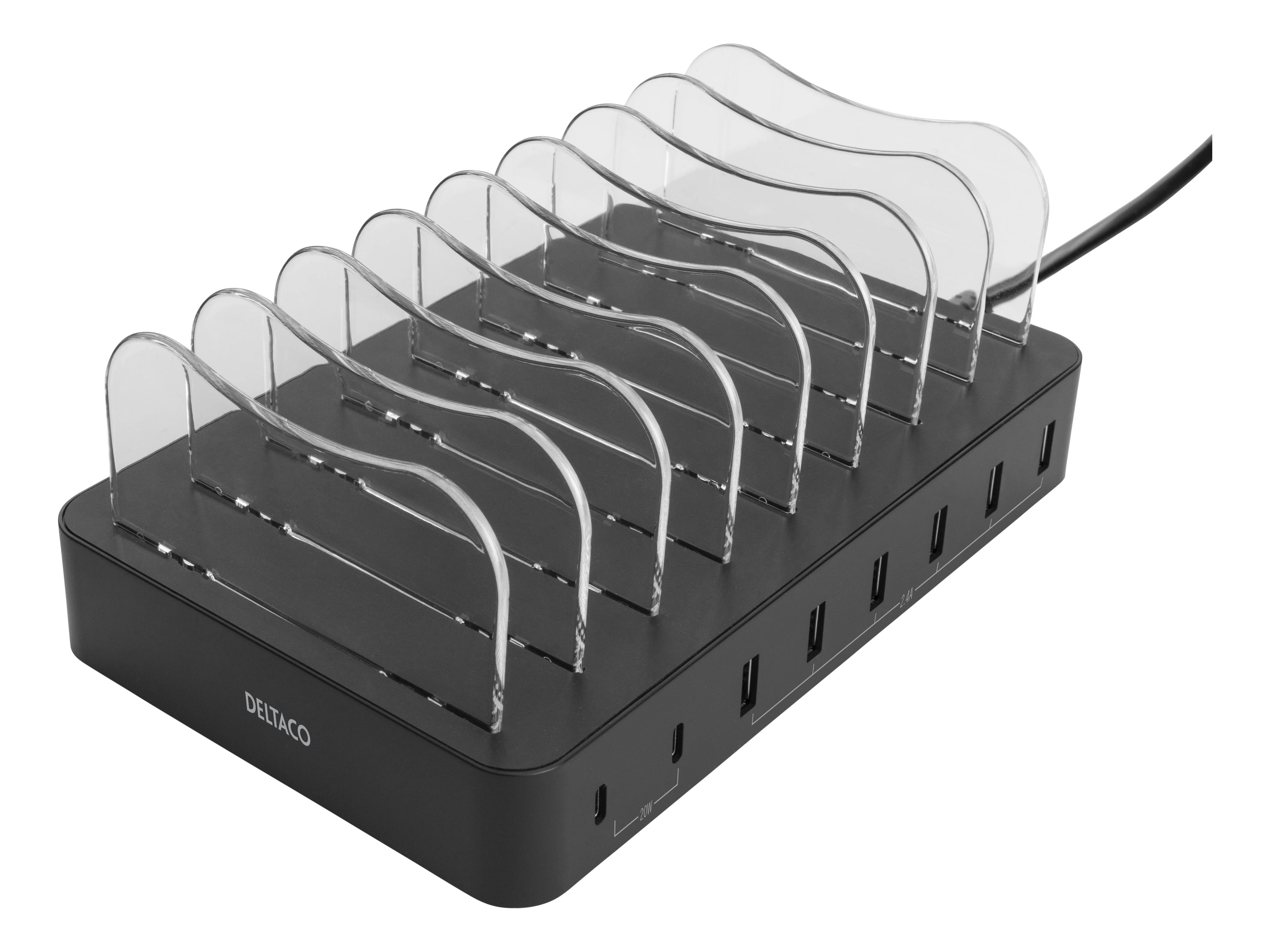 Latausasema 8 laitetta, 6x USB-A, 2x USB-C 75W musta