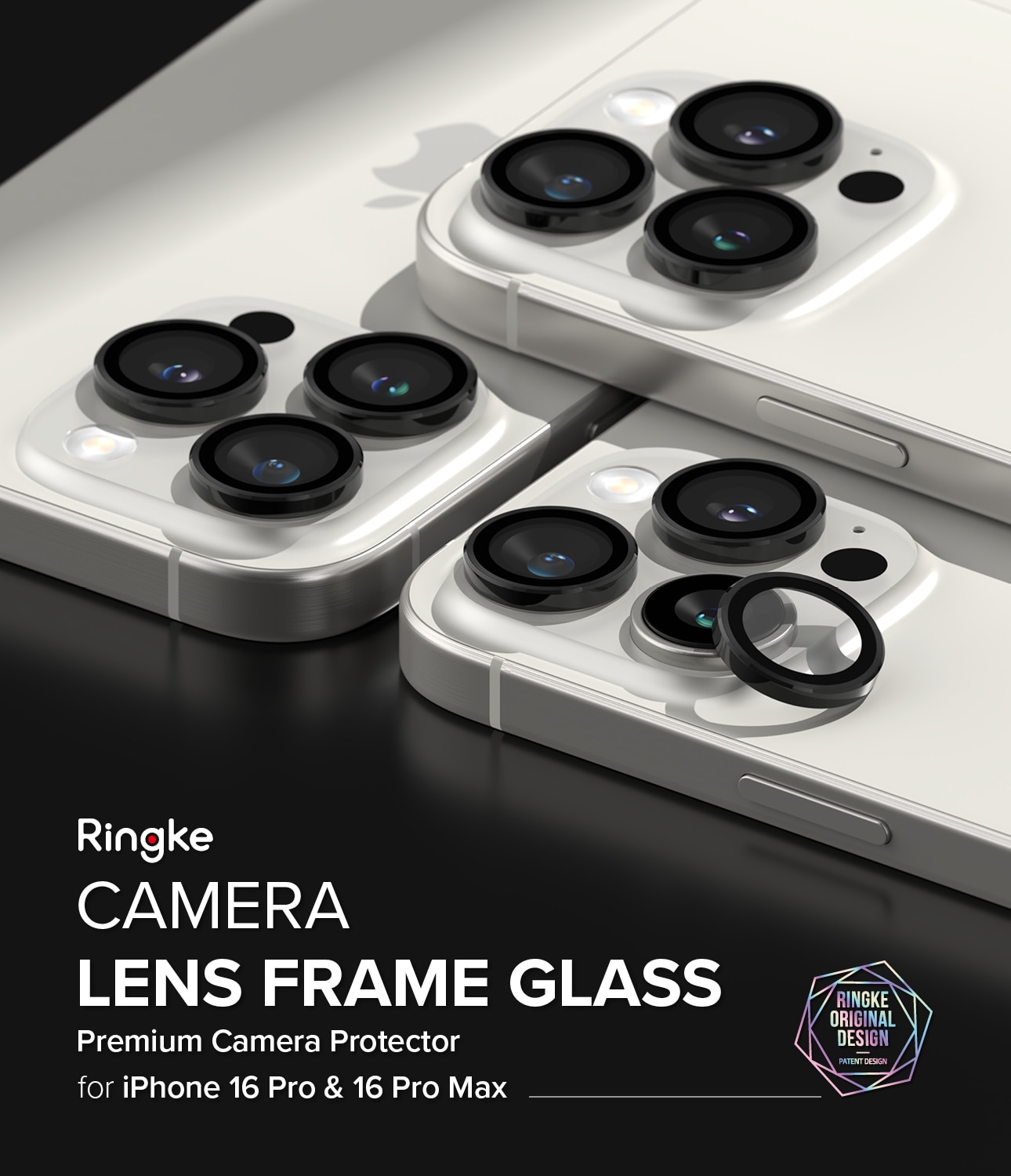 Camera Lens Frame Glass (2-pack) iPhone 16 Pro Max Black