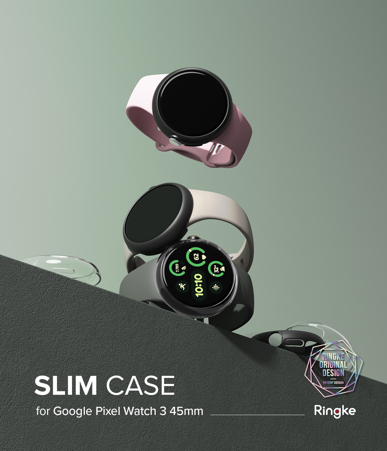 Slim Case (2-pack) Google Pixel Watch 3 XL 45mm Matte Black & Clear