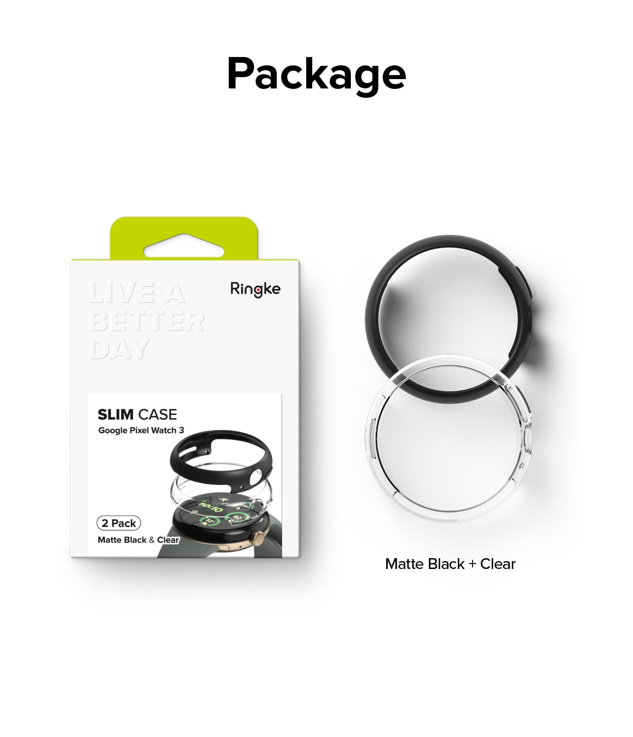 Slim Case (2-pack) Google Pixel Watch 3 41mm Matte Black & Clear