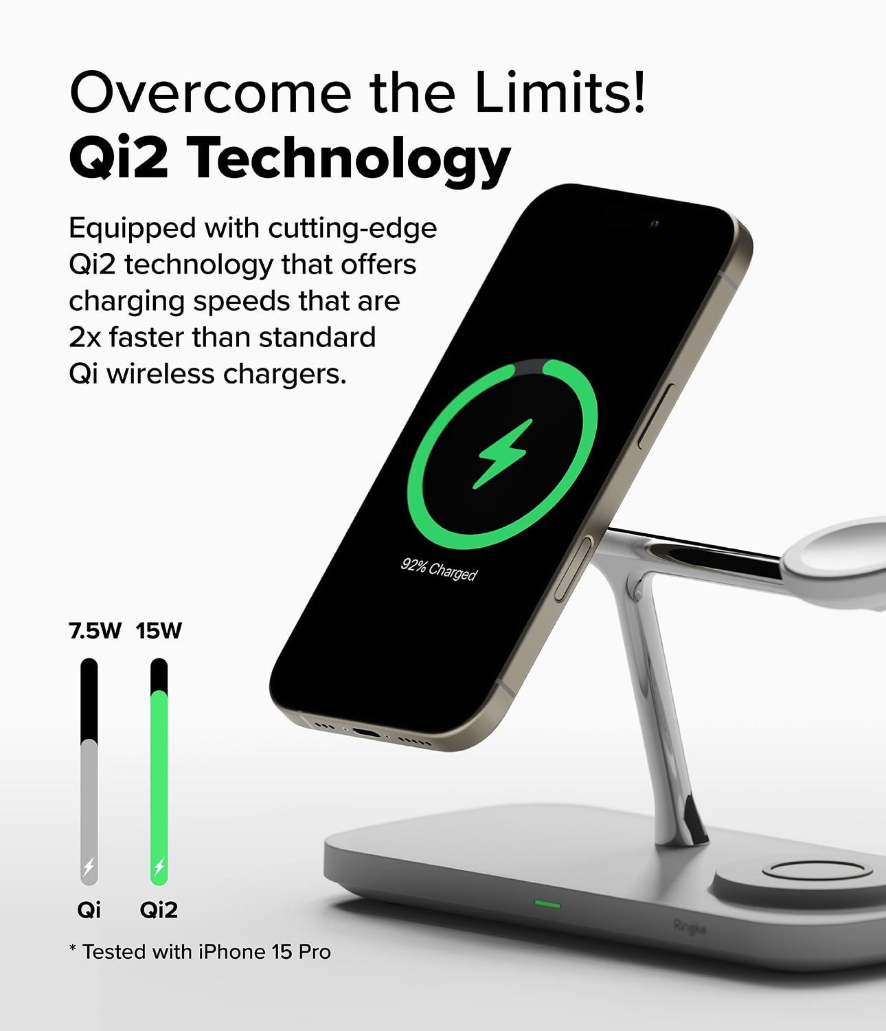 3-in-1 Wireless Charger Stand Qi2 MagSafe valkoinen