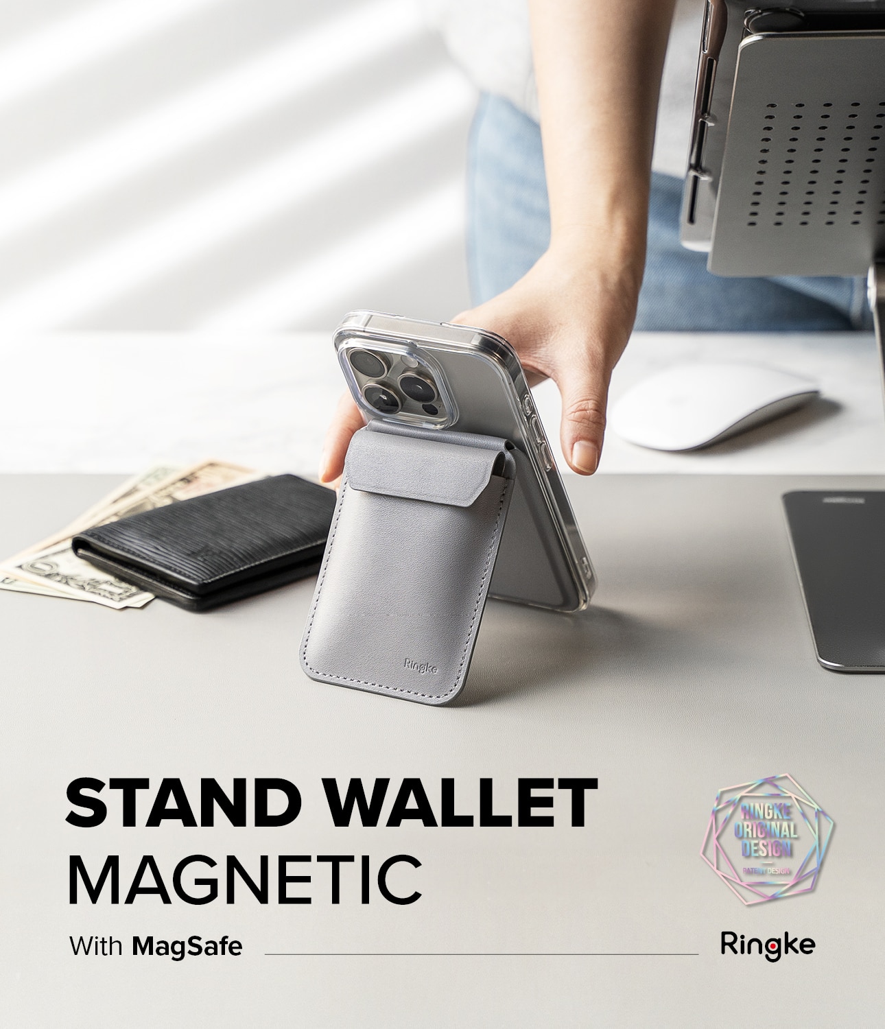 Stand Wallet Magnetic Light Grey