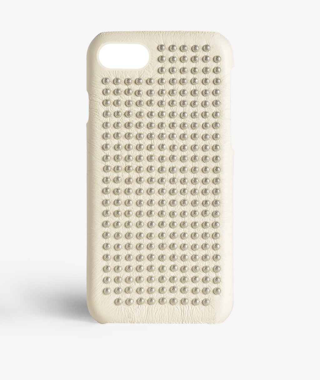 Kuori iPhone 7 Borchie Nappa Ivory Silver Studs